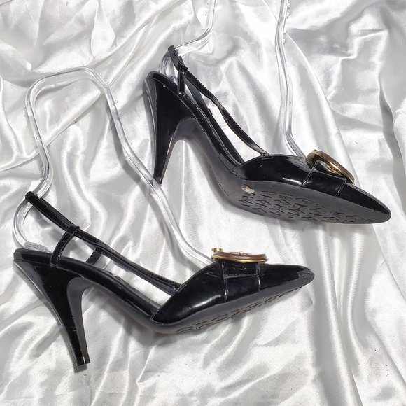 BCBGMaxAzria Black Heels with Gold Accents - Picture 4 of 5